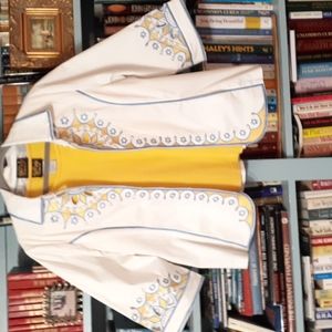 Bob Mackie White Jacket with cordinating Yellow Top. Large. Cotton span.